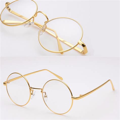 round thin gold frame glasses.